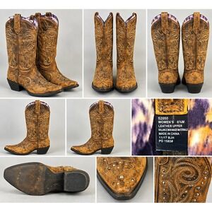 Laredo Vanessa 52050 Womens 6.5 M Brown Leather Studded Western Cowboy Boots